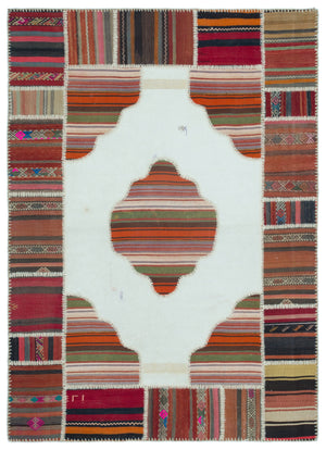 Naturel Over Dyed Kilim Patchwork Unique Rug 5'4'' x 7'5'' ft 162 x 227 cm