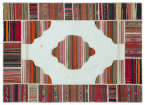 Naturel Over Dyed Kilim Patchwork Unique Rug 5'4'' x 7'5'' ft 162 x 227 cm