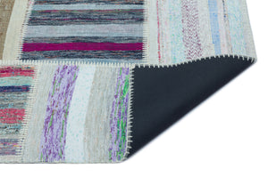 Striped Over Dyed Kilim Patchwork Unique Rug 5'3'' x 7'3'' ft 160 x 222 cm