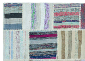 Striped Over Dyed Kilim Patchwork Unique Rug 5'3'' x 7'3'' ft 160 x 222 cm