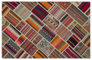 Naturel Over Dyed Kilim Patchwork Unique Rug 5'2'' x 7'10'' ft 157 x 240 cm