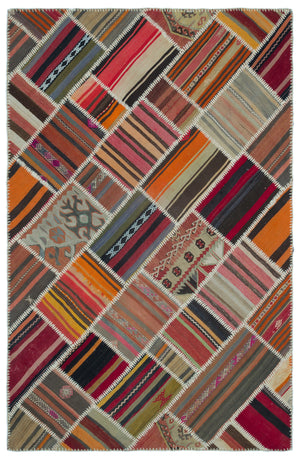 Naturel Over Dyed Kilim Patchwork Unique Rug 5'2'' x 7'10'' ft 157 x 240 cm