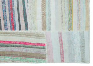 Striped Over Dyed Kilim Patchwork Unique Rug 5'3'' x 7'3'' ft 160 x 222 cm