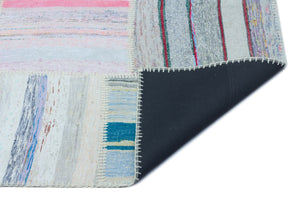 Striped Over Dyed Kilim Patchwork Unique Rug 5'2'' x 7'3'' ft 158 x 222 cm