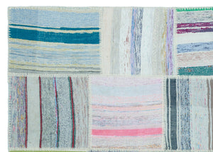 Striped Over Dyed Kilim Patchwork Unique Rug 5'2'' x 7'3'' ft 158 x 222 cm