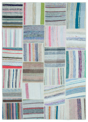 Striped Over Dyed Kilim Patchwork Unique Rug 5'2'' x 7'3'' ft 158 x 222 cm