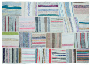 Striped Over Dyed Kilim Patchwork Unique Rug 5'2'' x 7'3'' ft 158 x 222 cm