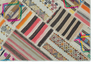 Naturel Over Dyed Kilim Patchwork Unique Rug 5'3'' x 7'8'' ft 160 x 234 cm