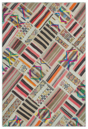 Naturel Over Dyed Kilim Patchwork Unique Rug 5'3'' x 7'8'' ft 160 x 234 cm