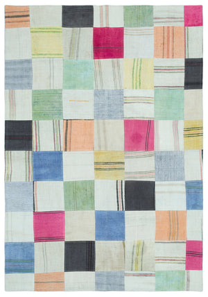 Mixed Over Dyed Kilim Patchwork Unique Rug 5'2'' x 7'6'' ft 157 x 228 cm
