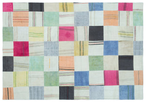 Mixed Over Dyed Kilim Patchwork Unique Rug 5'2'' x 7'6'' ft 157 x 228 cm