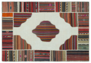 Naturel Over Dyed Kilim Patchwork Unique Rug 5'3'' x 7'6'' ft 159 x 228 cm