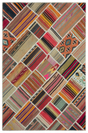 Naturel Over Dyed Kilim Patchwork Unique Rug 5'2'' x 7'9'' ft 157 x 237 cm