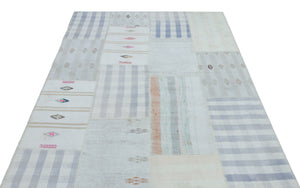 Striped Over Dyed Kilim Patchwork Unique Rug 5'1'' x 7'5'' ft 155 x 225 cm