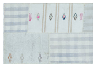 Striped Over Dyed Kilim Patchwork Unique Rug 5'1'' x 7'5'' ft 155 x 225 cm