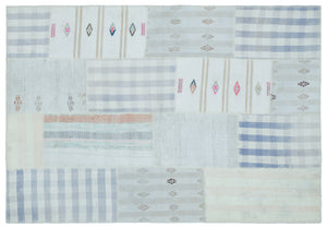 Striped Over Dyed Kilim Patchwork Unique Rug 5'1'' x 7'5'' ft 155 x 225 cm