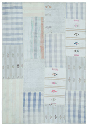 Striped Over Dyed Kilim Patchwork Unique Rug 5'1'' x 7'5'' ft 155 x 225 cm