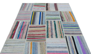 Striped Over Dyed Kilim Patchwork Unique Rug 5'3'' x 7'3'' ft 160 x 220 cm
