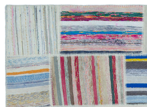 Striped Over Dyed Kilim Patchwork Unique Rug 5'3'' x 7'3'' ft 160 x 220 cm
