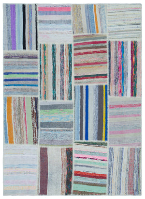 Striped Over Dyed Kilim Patchwork Unique Rug 5'3'' x 7'3'' ft 160 x 220 cm