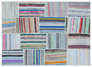 Striped Over Dyed Kilim Patchwork Unique Rug 5'3'' x 7'3'' ft 160 x 220 cm