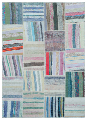 Striped Over Dyed Kilim Patchwork Unique Rug 5'3'' x 7'3'' ft 160 x 220 cm