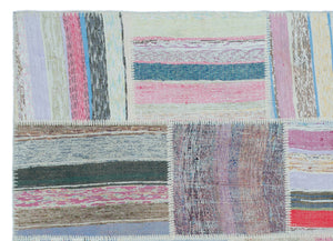Striped Over Dyed Kilim Patchwork Unique Rug 5'3'' x 7'3'' ft 160 x 220 cm