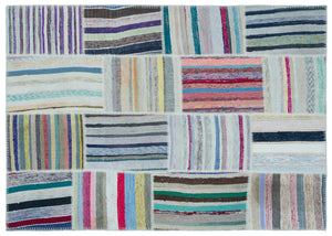 Striped Over Dyed Kilim Patchwork Unique Rug 5'3'' x 7'5'' ft 160 x 227 cm