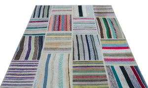 Striped Over Dyed Kilim Patchwork Unique Rug 5'3'' x 7'5'' ft 160 x 227 cm