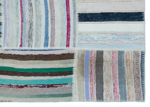Striped Over Dyed Kilim Patchwork Unique Rug 5'3'' x 7'5'' ft 160 x 227 cm