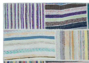 Striped Over Dyed Kilim Patchwork Unique Rug 5'3'' x 7'5'' ft 160 x 227 cm