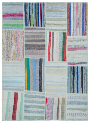 Striped Over Dyed Kilim Patchwork Unique Rug 5'3'' x 7'3'' ft 160 x 220 cm