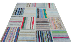 Striped Over Dyed Kilim Patchwork Unique Rug 5'3'' x 7'3'' ft 160 x 220 cm