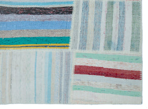 Striped Over Dyed Kilim Patchwork Unique Rug 5'3'' x 7'3'' ft 160 x 220 cm