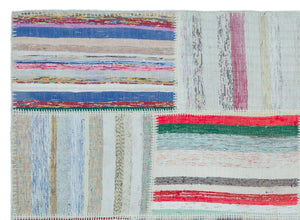 Striped Over Dyed Kilim Patchwork Unique Rug 5'3'' x 7'3'' ft 160 x 220 cm