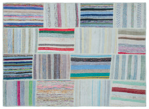 Striped Over Dyed Kilim Patchwork Unique Rug 5'3'' x 7'3'' ft 160 x 220 cm