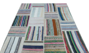 Striped Over Dyed Kilim Patchwork Unique Rug 5'3'' x 7'3'' ft 160 x 220 cm