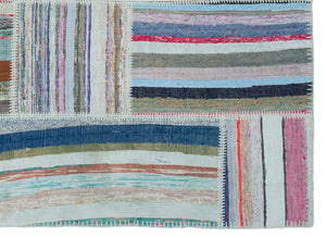 Striped Over Dyed Kilim Patchwork Unique Rug 5'3'' x 7'3'' ft 160 x 220 cm