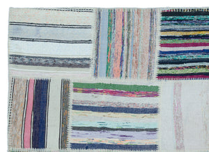 Striped Over Dyed Kilim Patchwork Unique Rug 5'3'' x 7'3'' ft 160 x 220 cm