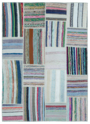 Striped Over Dyed Kilim Patchwork Unique Rug 5'3'' x 7'3'' ft 160 x 220 cm