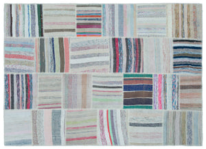 Striped Over Dyed Kilim Patchwork Unique Rug 5'3'' x 7'3'' ft 160 x 222 cm