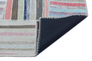 Striped Over Dyed Kilim Patchwork Unique Rug 5'3'' x 7'3'' ft 160 x 222 cm