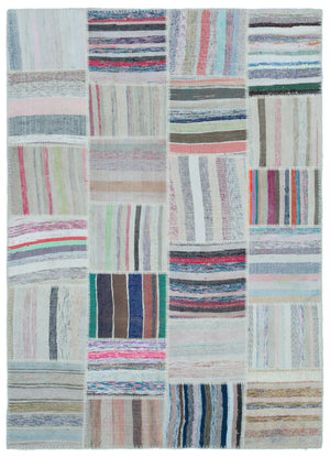 Striped Over Dyed Kilim Patchwork Unique Rug 5'3'' x 7'3'' ft 160 x 222 cm