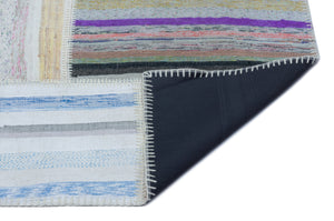 Striped Over Dyed Kilim Patchwork Unique Rug 5'3'' x 7'3'' ft 160 x 222 cm