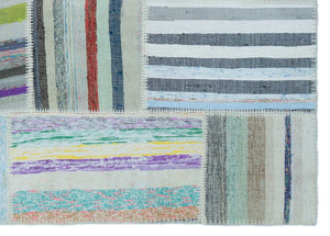 Striped Over Dyed Kilim Patchwork Unique Rug 5'3'' x 7'3'' ft 160 x 222 cm
