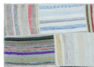 Striped Over Dyed Kilim Patchwork Unique Rug 5'3'' x 7'3'' ft 160 x 222 cm