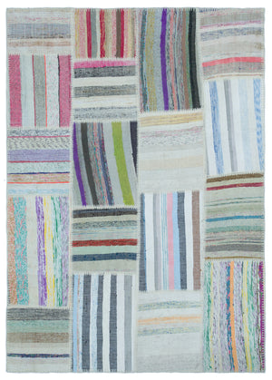 Striped Over Dyed Kilim Patchwork Unique Rug 5'3'' x 7'3'' ft 160 x 222 cm