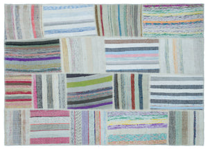 Striped Over Dyed Kilim Patchwork Unique Rug 5'3'' x 7'3'' ft 160 x 222 cm