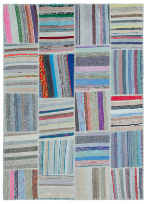 Striped Over Dyed Kilim Patchwork Unique Rug 5'3'' x 7'3'' ft 160 x 222 cm