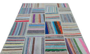 Striped Over Dyed Kilim Patchwork Unique Rug 5'3'' x 7'3'' ft 160 x 222 cm
